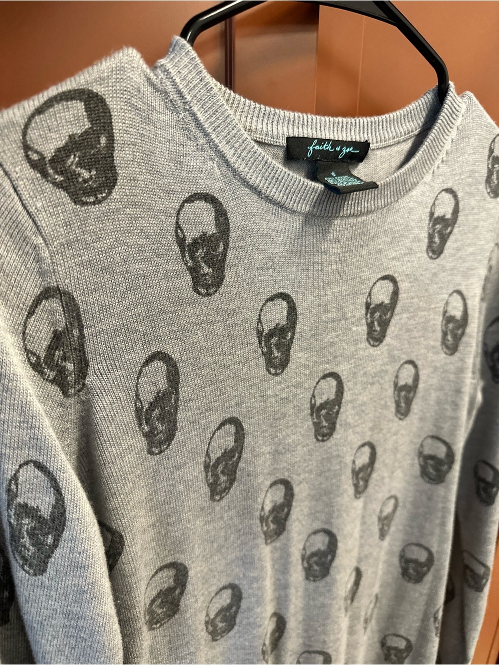 Gray Skull Crewneck Sweater for Women